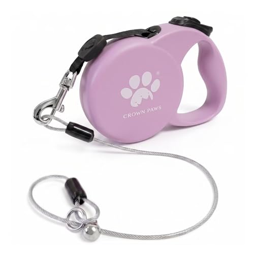 Chew Proof Retractable Dog Leash for Small Dogs up to 33lbs, 10ft Heavy Duty Dog Lead with Anti-Chewing Steel Wire Rope, Tangle-Free, One-Hand Brake & Lock, Pink S - color: Pink, size: Small