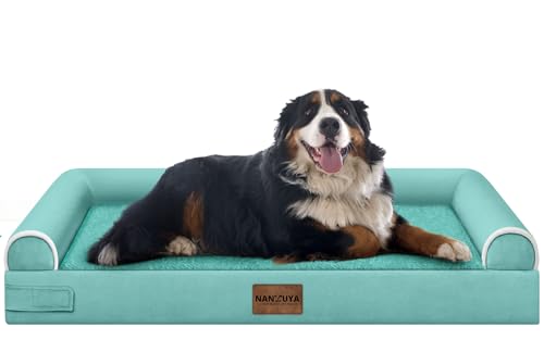 NANUYA Orthopedic Dog Bed for Jumbo Dogs, 53 x 42 Inch, Aqua Blue | Egg crate foam for joint support, 3-sided bolster pet sofa, waterproof lining, washable cover, and non-skid base - color: Aqua Blue, size: 53.0"L x 42.0"W x 6.5"Th