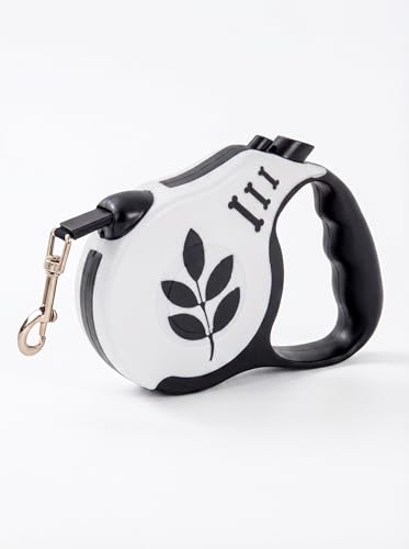 3 Meter Retractable Dog Leash Leaf Print, 10ft Nylon Tape with One-Handed Brake for Pet Walking and Training - color: Grey
