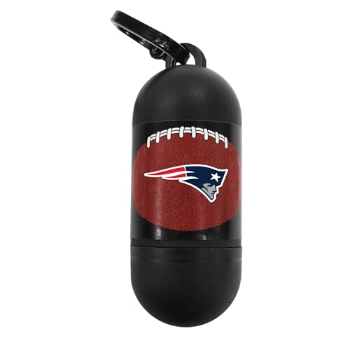 Pets First NFL NEW ENGLAND PATRIOTS PET LICENSED Poop Waste Bag Dispenser and D Ring for Leash with 600 Premium Garbage Bags - color: New England Patriots, size: 40 Rolls = 600 Bags