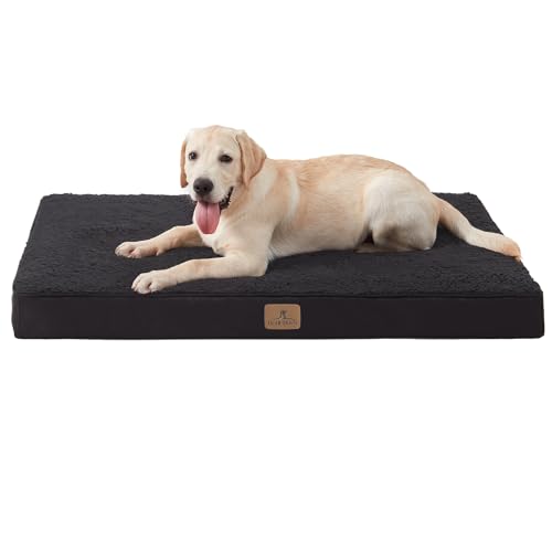 Bedfolks Orthopedic Dog Bed for Extra Large Dogs - Egg Foam Dog Crate Bed with Removable Waterproof Cover, Pet Bed Mat Suitable for Dogs and Pets Up to 100 lbs (44 x 32 x 3.5 inches, Black) - color: Black, size: 44.0"L x 32.0"W x 3.5"Th