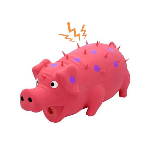 Andiker Dog Squeaky Toy, Dots Latex Dogs Chew Toys with a Oinks Sound Squeaker Grunting Pig Dog Toy Durable Self Play 8" Dogs Squeeze Toy for Dental Biting Chasing to Kill Boring Time (Pink) - color: Pink