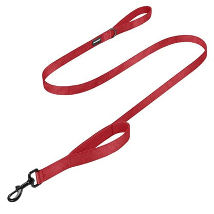 FAYOGOO Dog Leash 6FT - Heavy Duty Dog Leash with Traffic Padded Double Handles - Safety Control Traning Leash for Large Medium Dogs - color: Red