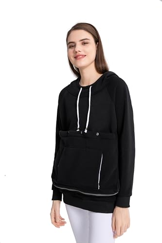 Pet Cat Dog Pouch Hoodie Small Animal Carrier – Kitten Puppy Pouch Sweatshirt Holder Fleece Unisex Hoodies Black - color: Black, size: Large
