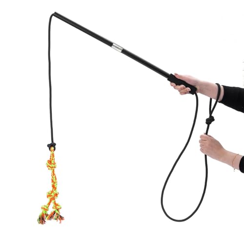 Interactive Flirt Pole Toy for Dogs Chase and Tug of War,Durable Teaser Wand with Pet Fleece Rope Tether Lure Toy to Outdoor Exercise & Training for Small Medium Large Dogs (Black) - color: black