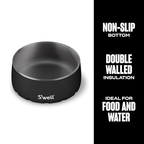 S'well Stainless Steel Pet Bowl, 16oz, Onyx, for Small to Medium Size Dogs, Mess Free Design with Non Slip Rubber Bottom, Dishwasher Safe, BPA Free - color: Onyx, size: 16 oz