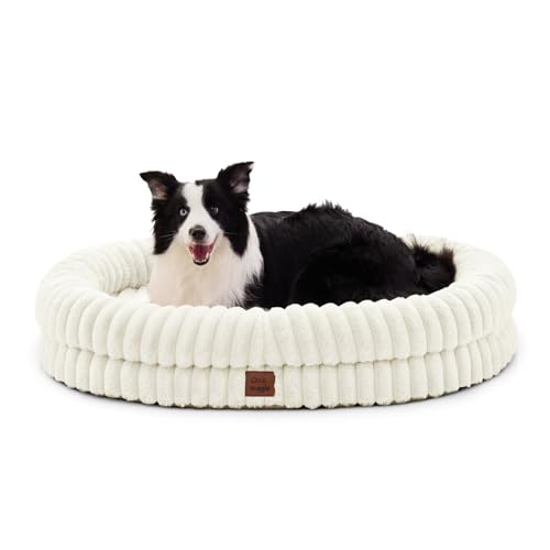 ChiXnuggle Orthopedic Dog Bed, Washable Cover, Faux Fur Bolster Pet Couch | waterproof,egg crate foam,non-slip bottom,for extra large dogs,cream,41*30*7,dog sofa - color: Cream, size: XL(41*30*7)