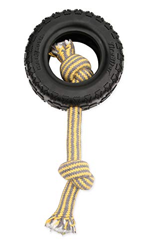 Mammoth Pet Products TireBiterII with Cotton-Poly Rope-Natural Rubber Dog Toys for Extreme Chewers-Dog Toys for Extra Long Interactive Play-Aggressive Chewer Toys for Large-X-Large 7" Black (35018F) - size: X-Large 7", style: Tire with Cotton-Poly Rope