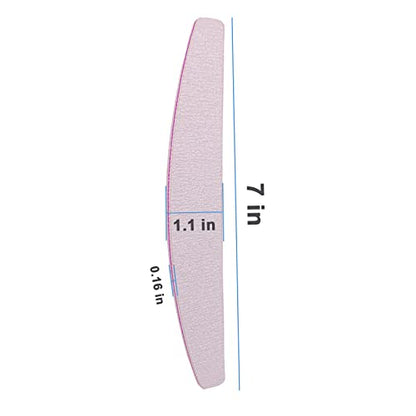 Nail Files (25 Pcs), 100/180 Grit Nail File Emery Board Bulk for Acrylic Nails and Natural Nails, Limas para Unas Acrilicas Profesional Pack Filers for Gel Nail Double Sided Manicure Curved Gray - size: 25 Pcs Halfmoon 100/180 Grit