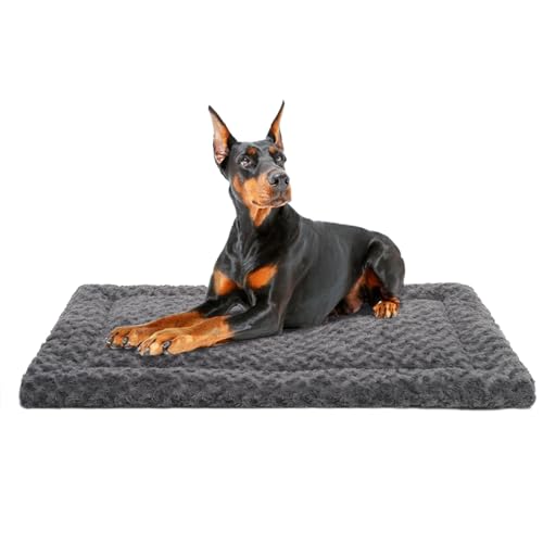 Washable Dog Bed Mat Crate Pad Soft Fluffy Pet Kennel Beds Dog Sleeping Mattress for Large Jumbo Medium Small Dogs, 48 x 30 Inch, Gray - color: Grey, size: 48.00" x 30.00" x 1.50"