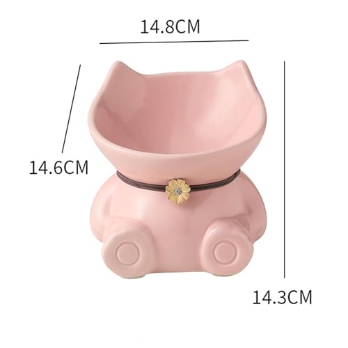 Disoza Ceramic Raised Cat Bowls for Indoor Cats 5.8 Inch Pink Cute Elevated Food Bowls 15° Tilted Whisker Friendly Water Bowl Dishwasher Safe Puppy Feeding Set Supplies Dog Accessories - color: Pink Cute Elevated Cat Food Bowls