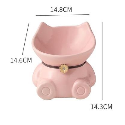 Disoza Ceramic Raised Cat Bowls for Indoor Cats 5.8 Inch Pink Cute Elevated Food Bowls 15° Tilted Whisker Friendly Water Bowl Dishwasher Safe Puppy Feeding Set Supplies Dog Accessories - color: Pink Cute Elevated Cat Food Bowls