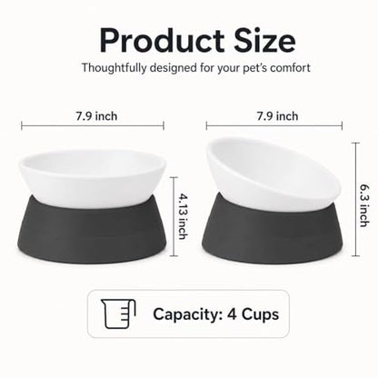 Tilted Angle Dog Bowls - Slanted Resin Dog Cat Food Bowl, Non-Slip Pet Feeder with Detachable Silicone Stand (Black, L - 4 Cup) - color: Black, size: L - 4 Cup