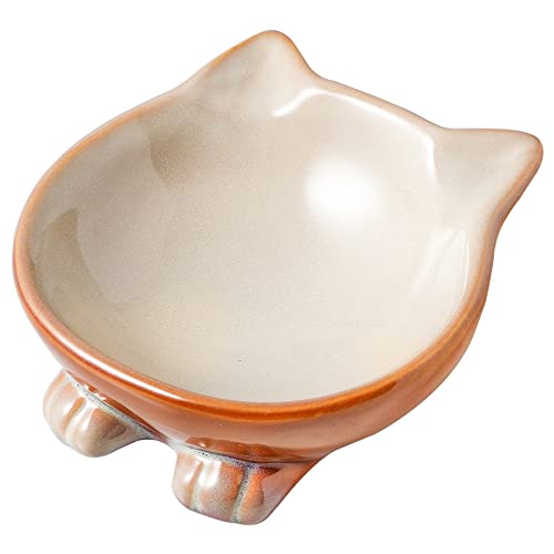 Nihow Ceramic Basic Cat Bowls: 5 Inch Cat Bowl for Food & Water - Food Grade Cat Dish for Small-Sized Cat - Microwave & Dishwasher Safe -Elegant Brown (4.25 OZ /1 PC) - color: Brown, size: 4.25 OZ