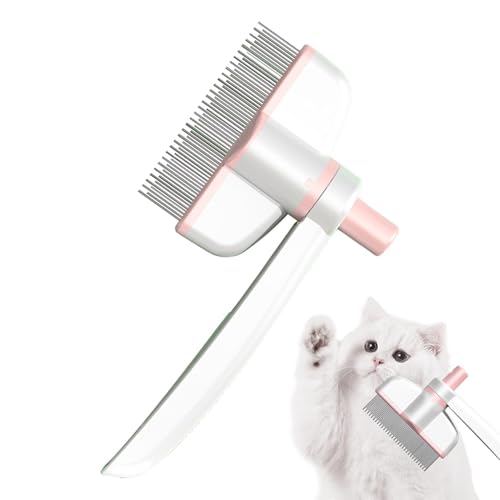 Pets Grooming Comb - Dog Hair Comb | Rotation Design Pet Grommer Comb with Release Button | Detangling Cat Comb | Dematting Comb | Cat Comb for Pets Removing Loose Hair for Shedding and Detangling - color: Pink