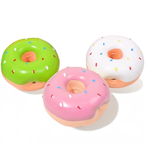 Donut Dog Toy | Rubber Donuts Dog Food Toys | Donut Shaped Squeaker Dogs Toy | Chew Donuts Dogs Toys | Doggy Doughnut for Teething | Small/Medium Breed | 3" | Assorted Colors | 3 Pack