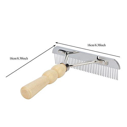 Metal Undercoat Rake, Anti Slip Dog Grooming Rake with Wooden Handle, Portable Dog Rake Brush, Dog Deshedding Rake for Cats and Dogs, 6.30x6.30x1.57in