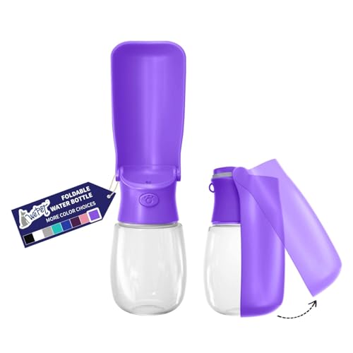 WePet Foldable Portable Dog Water Bottle Puppy Water Dispenser with Drinking Feeder, 12 OZ, High-Temperature Resistant Leak Proof for Pets Outdoor Walking, Hiking, Travel, Food Grade Plastic BPA Free - color: #7 Light Purple, size: 12 oz