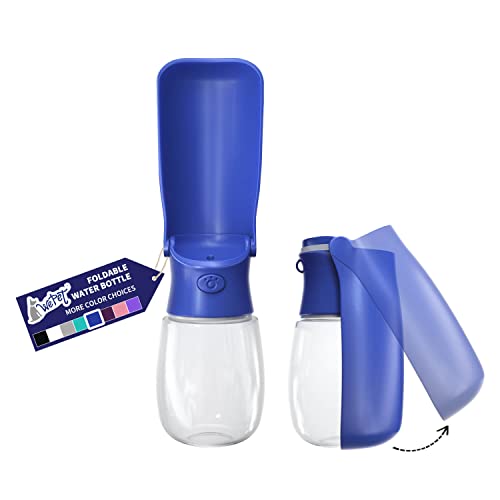 WePet Foldable Portable Dog Water Bottle Puppy Water Dispenser with Drinking Feeder, 12 OZ, High-Temperature Resistant Leak Proof for Pets Outdoor Walking, Hiking, Travel, Food Grade Plastic BPA Free - color: #06 Navy Blue, size: 12 oz