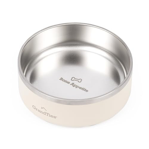 GrandTies Stainless Steel Engraved Pet Bowl | Reusable BPA-Free Insulated Pet Bowls | Large Heavy Duty Non Skid Spill Proof Dog Bowl | Outdoor Dog Water Bowl (24oz, Ivory White) - color: Ivory White, size: 24oz