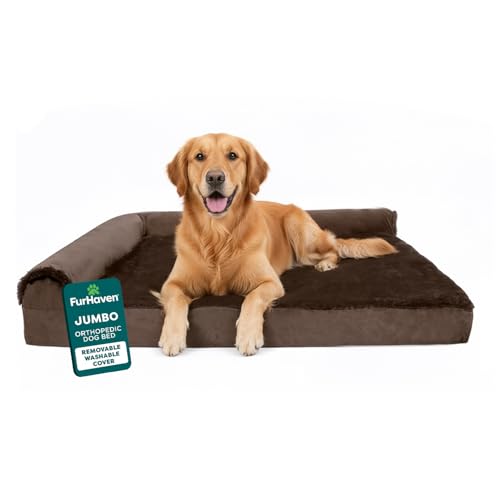 FurHaven Orthopedic Dog Bed for Large Dogs, L-Shaped Chaise Mattress, Egg Crate with a Solid Orthopedic Foam Base for Joint Support, Removable Washable Cover, Jumbo XL, Plush & Velvet, Sable Brown - color: Sable Brown, size: Jumbo