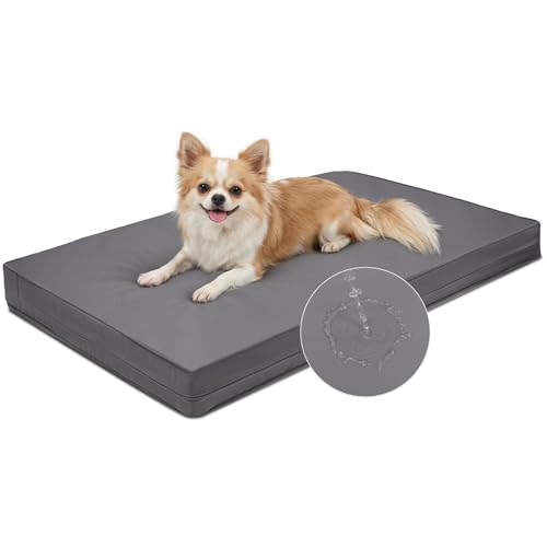 Vonabem Outdoor Waterproof Dog Bed Washable, Small Crate Pad 24 inch, Wipeable Puppy Beds with Removable Cover Reversible, Foam Leather Durable Anti-Slip Kennel Pads 23"x17" Grey - color: Grey, size: S(23x17x3)