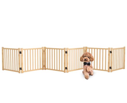Wooden Freestanding Pet Gate Indoor, 16.9" H Foldable Dog Gates, No-Painted Pet Fence for Doorways Stairs- 6 Panels - size: 【6 Panels】H:16.9"