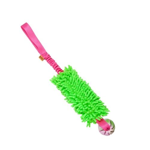 Dingo Dog Tug Toy and TPR Rubber Ball with Bungee Handle, Microfiber Green - color: Green