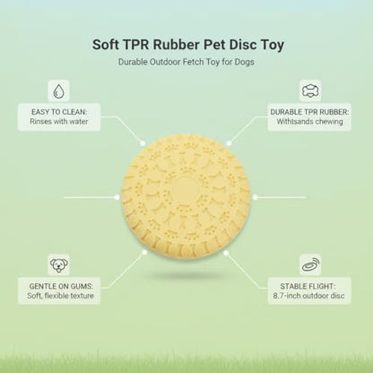 Compatible with Interactive Fetch Play, Soft TPR Rubber Dog Flying Disc, Flexible 8.7 Inch Outdoor Toy for Dogs - color: Yellow