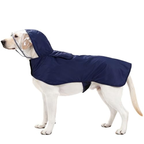 Pet Raincoat Packable Hooded Dog Rain Jacket Reflective Strips Lightweight Adjustable Poncho for Small Medium Large Dogs Blue XS