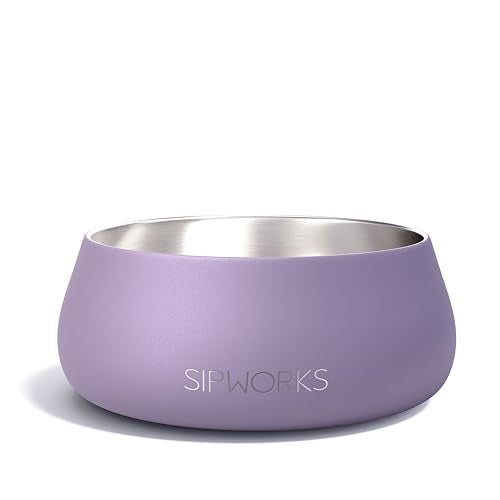 Sipworks Stainless Steel Dog Bowl – 32oz Weighted Metal Food and Water Bowls for Dogs and Cats with Non-Slip Base - Pet Bowls for All Breeds Sizes for Travel & Outdoor Play | Heather - color: Heather