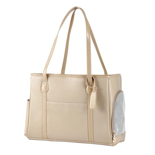 Stylish Dog Purse Carrier, Leather Pet Carrier Bag for Small Dogs Cats Puppy, Airline Approved Soft-Sided Carrier Ivory - color: Ivory