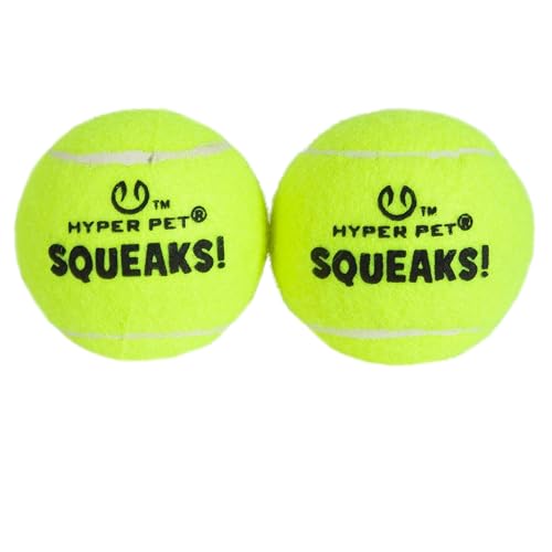 Hyper Pet Squeaks! Dog Tennis Balls Pack of 2 | Durable Squeaky Tennis Ball Fetch Toys for Dogs | Lightweight, High-Bounce for Training, for Dogs 20-60 lbs, Interactive Dog Toy, Size Medium, 2.5-inch - color: Green, size: 8.2 inches x 3.7 inches x 2.6 inc