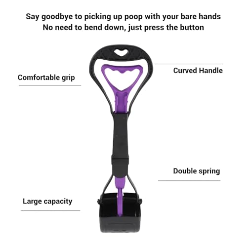 Long Handle Dog Poop Scooper Dog Waste Scooper Pooper Extended Handle No Bend Sturdy Plastic Large Toothed Bite Mouth for Medium Large Dogs Easy Clean Garden