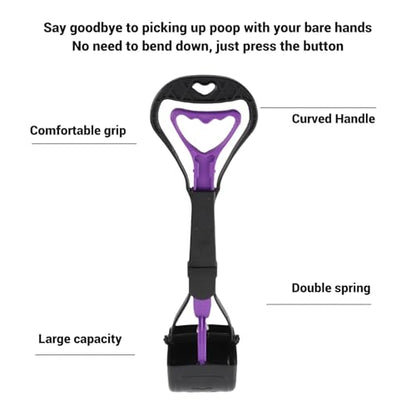Long Handle Dog Poop Scooper Dog Waste Scooper Pooper Extended Handle No Bend Sturdy Plastic Large Toothed Bite Mouth for Medium Large Dogs Easy Clean Garden