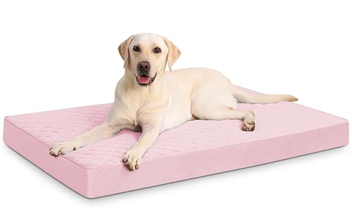 NUPIDA Orthopedic Dog Beds Large Sized Dog Waterproof Pet Kennel Pad with Removable Washable Cover and Non-Slip Bottom, 35x23 Inch, Pink - color: Pink, size: 35.0"L x 22.0"W x 3.0"Th