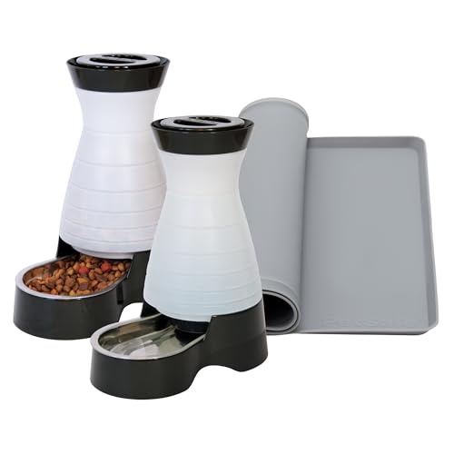 PetSafe Healthy Pet Food and Water Station with Waterproof Silicone Mat - Automatic Gravity Food and Water Dispenser for Cats and Dogs - BPA-Free Reservoir - Removable Stainless Steel Bowl - Medium - size: Medium