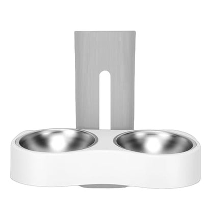 Wall Mounted Pet Bowl, Stainless Steel Pet Feeding Station with Adjustable Height Anti Tip Design, Wall Dish for Dog and Cat, Mounted Elevated Feeder (Grey White) - color: Grey White