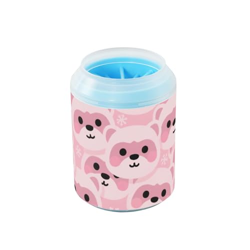 Cartoon Cute Pink Beer Portable Paw Cleaning Cup with Soft Silicone Brush Pets Bathing Brush for Dogs Cats lavadora de Patas para Perros