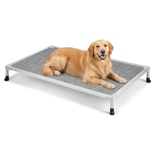 Veehoo Chew Proof Elevated Dog Bed, Pre-Assembled Aluminum Dog Cot, 49" | Cooling Raised Dog Bed for Large Dogs, Indestructible Dog Bed for Crate, Breathbale, Non-Slip Feet, Indoor Outdoor - color: Black Silver, size: 47.2"L x 29.5"W x 5.9"Th