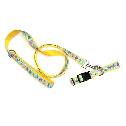 THE WORTHY DOG Spring Holiday Easter Eggs Dog Collar – Durable Nylon, Woven Ribbon, Quick-Release Buckle, Nickel D-Ring – Blue, X-Large - color: Easter Eggs - Blue, size: X Large