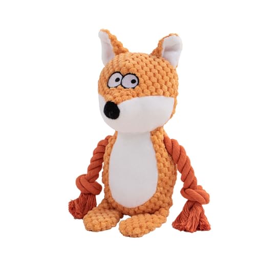Dog Toys, Dog Squeaker Toys with Crinkle Paper, Stuffed Animal Dog Plush Chewing Toy, Cotton Rope Interactive Toys for Puppy, Small, Middle Dogs (Orange Fox) - color: Orange