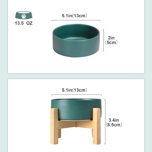 SPUNKYJUNKY Ceramic Elevated Dog Bowls 2 Pack - 5.1inch Raised Dog Bowls with Non-Slip Wooden Stand for Small Dogs Dishwasher Safe(Green,13.5OZ*2) - color: Green, size: Small - 1.7 CUPS*2