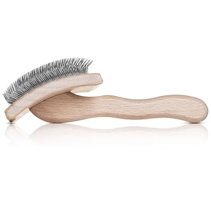 Chris Christensen Mark VII Curved Back Slicker Brush for Dogs, 12mm Pins, Groom Like a Pro, Handcrafted Lightweight Beechwood Ergonomic Handle, Stainless Steel Pins, A5VII, Large. Made in Germany. - size: Mark VII Large Curved Back