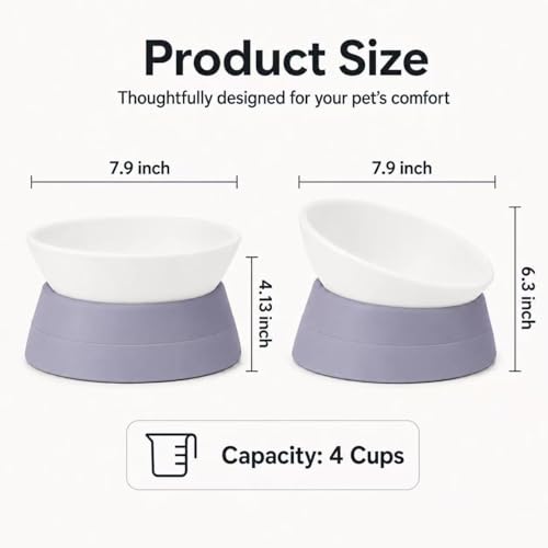 Tilted Angle Dog Bowls - Slanted Resin Dog Cat Food Bowl, Non-Slip Pet Feeder with Detachable Silicone Stand (Gray, L - 4 Cup) - color: Gray, size: L - 4 Cup