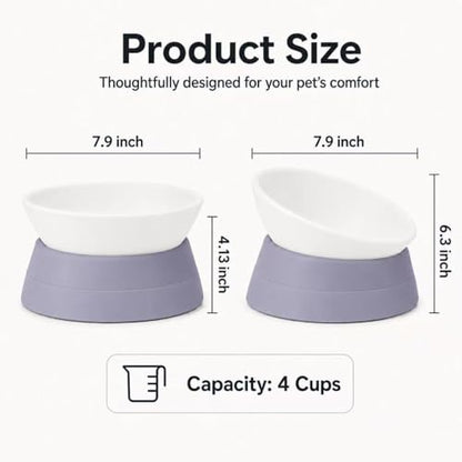 Tilted Angle Dog Bowls - Slanted Resin Dog Cat Food Bowl, Non-Slip Pet Feeder with Detachable Silicone Stand (Gray, L - 4 Cup) - color: Gray, size: L - 4 Cup