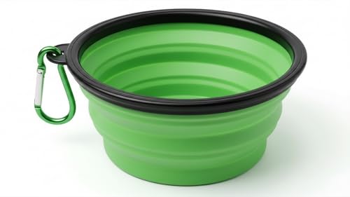 Silicone Foldable Pet Food Water Feeder, Collapsible Travel Bowl for Dog and Cat, Outdoor Portable (Green) - color: Green