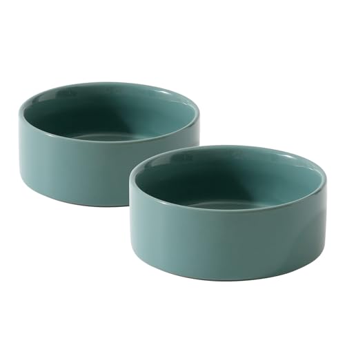 Havniva Cat Bowls Water Bowl Set of Two, 5.1” Ceramic Cat Food and Water Bowl Whisker Friendly Pet Food Bowls for Indoor Cats, Wide Cat Water Dish Prevent Whisker Fatigue Non Slip Cat Feeder - color: 2 x Bowl - Dark Green, size: 5.1inch