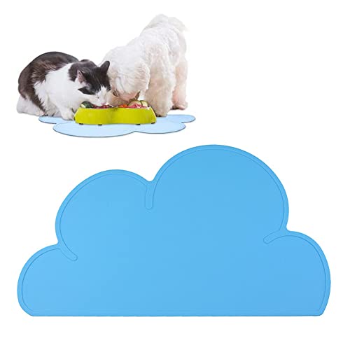 JiangYanus Dog Cat Food Bowl Mat, Waterproof Silicone Pet Feeding Mat | Placemat for Food and Water Bowls, Nonslip Cat Dog Food Placemat Tray Mat, Raised Edges to Prevent Water Spills on Floors - color: Sky Blue