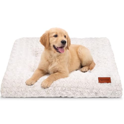 Dog Bed Crate Pad - Rosette Pattern White Velvet Pet Bed Anti-Slip Comfy Kennel Pad for Crates Rosette White M - color: Rosette Pattern White, size: Medium 30"x20"